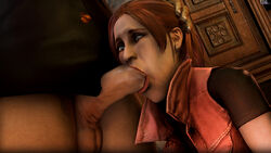 1boy 1girls 3d auburn_hair biohazard blue_eyes claire_redfield duo erection female long_hair penis resident_evil straight testicles thedickgrillsurgeon