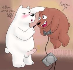 balls bear brown_fur cartoon_network claws controller duo fur game_console grizzly_(wbb) humanoid_penis ice_bear incest leotaarna male mammal penis playstation polar_bear simple_background sony submissive we_bare_bears white_fur yaoi