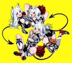 3girls cerberus_(helltaker) demon dog_ears female female_only gaak helltaker red_eyes tagme white_hair