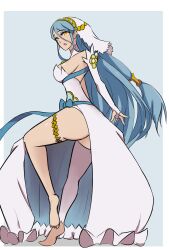 1girls ass azura_(fire_emblem) back backless_outfit bare_back bare_legs bare_thighs barefoot blue_hair breasts elbow_gloves female female_only fingerless_gloves fire_emblem fire_emblem_fates gloves hair_between_eyes in2naps large_ass legs light_blue_hair long_hair medium_breasts nintendo panties solo thighhighs thighs underwear very_long_hair white_panties yellow_eyes