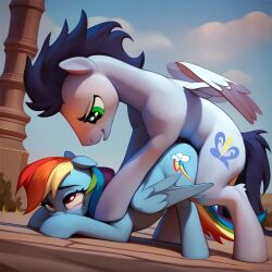 ai_generated blue_body blue_fur blue_hair equid equine female feral feral_on_feral feral_only friendship_is_magic furry furry_only hasbro horse male mammal my_little_pony no_humans pegasus pony rainbow_dash_(mlp) rainbow_hair sex soarin_(mlp)