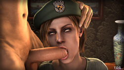 3d beret biohazard blue_eyes duo erection fellatio female jill_valentine jill_valentine_(julia_voth) oral penis resident_evil resident_evil_remake short_hair straight testicles thedickgrillsurgeon