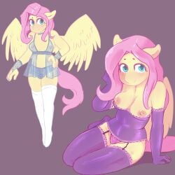 absurd_res anthro anthrofied babydoll breasts clothing currentlytr_ash equid equine female fluttershy_(mlp) friendship_is_magic garter_straps hasbro hi_res highs legwear lingerie mammal my_little_pony nightgown nipples panties pegasus solo thigh translucent translucent_clothing underwear wings