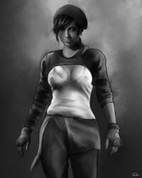 black_and_white breasts davekey1234 female gears gears_of_war gears_of_war_4 kait_diaz latina painting painting_(artwork) pose video_game video_games xbox_game_studios