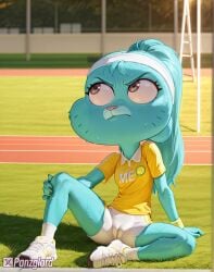 ai_generated cameltoe cartoon_network fur furry high_resolution highres hires nicole_watterson panzglard sport sports_bra sports_uniform sportswear sweat the_amazing_world_of_gumball