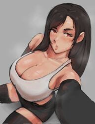 1girls breasts brown_hair cleavage female final_fantasy final_fantasy_vii huge_breasts light-skinned_female light_skin long_hair paranoiddroid red_eyes selfie sweat sweaty_body sweaty_breasts thick_thighs tifa_lockhart wide_hips