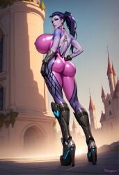 ai_generated bimbo bodysuit high_heels huge_ass huge_breasts overwatch overwatch_2 platform_heels rattew1 solo stable_diffusion widowmaker