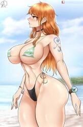 almualim bikini female female_focus female_only long_hair nami nami_(one_piece) one_piece orange_hair post-timeskip striped_bikini