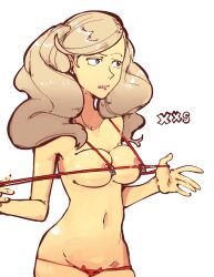 ann_takamaki annoyed atlus breasts female female_only functionally_nude functionally_nude_female immisterplow microbikini mrplow34 nipples persona persona_5 pink_nipples simple_background smooth_pussy solo tagme white_background