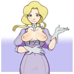 1girls b-intend big_breasts blonde_hair breasts breasts_out dress elite_four female female_only glacia_(pokemon) half-dressed looking_at_viewer mature mature_female mature_woman milf nintendo nipples nude nude_female pokemon pokemon_oras pokemon_rse