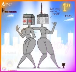 9/11 agonywelds anthro ass breasts breasts_out building buildings deki never_forget taller_girl tenna thick_ass thick_thighs thighs twin_towers twins worldtradesisters