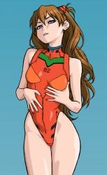 asuka_langley_sohryu bare_shoulders bare_thighs blue_eyes female female_only fully_clothed leotard neon_genesis_evangelion neopn_genesis_evangelion pelvic_bone pelvic_line red_hair revealing_clothes swimsuit swimwear thong thong_leotard tight_clothing wabaki