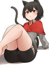 1girls animal_ears barefoot black_hair black_hair_female black_shorts cameltoe cat_ears cat_tail catgirl daebom female kemonomimi nekomimi patreon pouting puma_(daebom) red_eyes red_eyes_female shorts sole sole_female tagme tail war_thunder