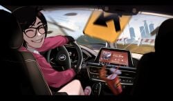 1girls 2023 brown_hair car car_crash car_interior closed_eyes clothed clothed_female clothing driving eyewear female fingerless_gloves free_bird fully_clothed glasses gloves grin handwear happy hi_res human in_car light-skinned_female light_skin looking_back looking_back_at_viewer original original_character rosen_(veyonis) sitting smile smiling smiling_at_viewer solo teeth veyonis