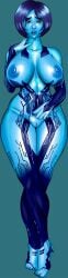 2d 2d_(artwork) big_breasts blue_body blue_skin bob_cut busty cortana curvaceous curvy curvy_figure drawn female full_body halo_(series) hourglass_figure looking_at_viewer solo solo_female video_games