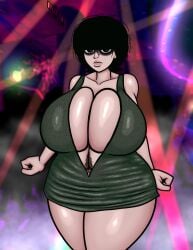 1girls big_breasts black_hair breasts busty clothing cursedarachnid dress dynamik808 female female_only huge_breasts large_breasts looking_at_viewer original pubic_hair rule_63 solo thick_thighs wide_hips