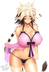 animal_ears black_panties blacksaikou bottomless bovine cathyl_(monster_musume) cow_girl cowgirl female female_minotaur horns lingerie minotaur minotaur_girl monster_girl monster_musume_no_iru_nichijou nipples nipples_visible_through_clothing panties