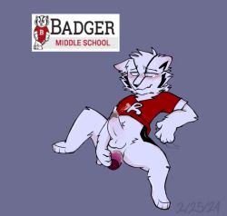 2024 anthropomorphic badger badger_middle_school blush_lines buddy_badger cum_on_self cum_on_shirt dildo dildo_insertion furry gripping_sheets male_focus male_only male_penetrated masturbating pok_(artist) precum school_mascot shirt_only shirt_up solo_male sweating sweaty_body tears_of_pleasure wisconsin