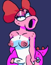 anthro birdo breasts curvy_figure frosteinbun futa genitals intersex male_(lore) mario_(series) microsoft_paint nintendo nipples nude penis pink_body reptile rule_63 scalie solo tartfrost