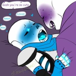 2d bed begging blush dialogue drooling ectobody english_text freckles_on_face grabbing_arm half-closed_eyes humanoid moaning_in_pleasure mouth_open offscreen_sex sex skeleton slimeybonez sweating tagme talking text underlust_sans underswap_sans undertale_(series) undertale_au undertale_fanfiction