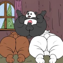 ass balls bear brown_bear cartoon_network curvy_figure doggy_style feet from_behind_position from_front_position genitals giant_panda grizzly_(wbb) grizzly_bear group hi_res humanoid ice_bear lying male males_only mamayong_(artist) mammal missionary_position on_back overweight overweight_male panda_(wbb) panicking penis polar_bear pose sex slightly_chubby trio ursine we_bare_bears window yaoi