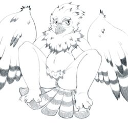 1girls amelia_abernachy anthro anus ass avian beak big_ass bird breasts chubby eyewear female front_view glasses looking_away monochrome neck_tuft nude owl pubic_hair reclining salaciouslx sanctuaryowl sitting sketch solo spread_legs spread_wings spreading talons tuft winged_arms wings