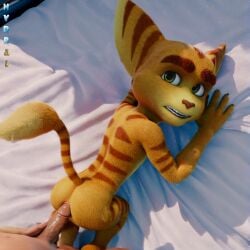 2boys ai_generated anal anal_sex anthro before_sex brown_nose concerned furry gay green_eyes hydrai lombax lombax_(ratchet_and_clank) looking_at_viewer male male/male male_only nervous on_bed orange_fur ratchet_(ratchet_and_clank) ratchet_and_clank striped_body stripes yellow_body yellow_fur