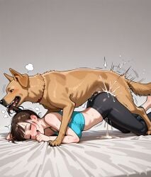 ai_generated brown_hair canine cum cum_inside doggy_style female feral male sex yoga_pants zoophilia