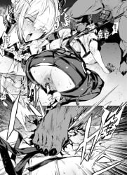 1girls absurdres ahe_gao ahegao_face ahoge anus black_and_white black_gloves black_pants breasts cameltoe censor_bar censored cum cum_in_pussy cum_inside death ethereal_(zenless_zone_zero) evelyn_chevalier female from_behind gloves highres huge_ass huge_breasts japanese_text jewelry large_ass large_breasts mating mating_press mixed-language_commentary mole mole_under_eye monochrome monster multiple_views necktie nipples_visible_through_clothing orange_hair orgasm pants police police_uniform policewoman pubic_hair shirt snuff thirty_8ght tight_clothes tight_clothing tight_pants white_shirt wide_ass wide_hipped_female wide_hips zenless_zone_zero