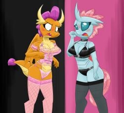 2girls anthro changeling dragoness duo female flutterthrash friendship_is_magic hasbro lingerie my_little_pony ocellus_(mlp) smolder_(mlp)