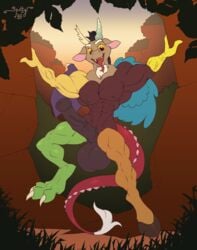 1boy 2016 animal_genitalia animal_penis anthro antlers balls discord_(mlp) draconequus equine_penis erection fangs friendship_is_magic hooves horn horsecock male male_only muscular muscular_male my_little_pony nipples open_mouth penis red_eyes solo spotty_the_cheetah straight_hair tongue tongue_out wings yellow_sclera