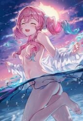 ai_generated bikini_removed closed_eyes curvy_female curvy_figure female_focus happy_female honkai:_star_rail hyacine_(honkai:_star_rail) naked_female night_background pink_hair raaicave