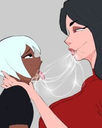 1boy 1futa biancalife dark-skinned_femboy dark_skin dripping excessive_saliva femboy futanari kota_(biancalife) light-skinned_futanari light_skin male saliva_string saliva_trail tagme
