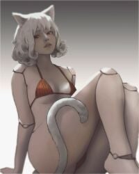 breasts cat_ears cat_girl catgirl censored cute doll doll_joints female female_focus female_only furry furry_female hunter_x_hunter laying_on_back legs_up lens_flare meemo.psd neferpitou patreon pussy red_eyes request small_breasts smaller_female tail white_hair