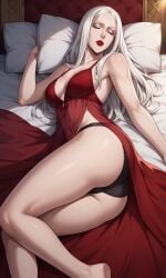 1girls ai_generated ass bewitching_thighs bigmic145 breasts carmilla_(castlevania) castlevania castlevania_(netflix) lips long_hair medium_breasts negligee nightgown panties red_dress see-through see-through_clothing sleeping thighs vampire vampire_girl white_hair