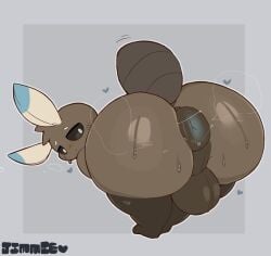 1boy 1femboy anthro ass asshole balls bent_over brown_body embarrassed femboy furry glistening_body heart_symbol male moth musk on_display penis puffy_anus sweaty_body wide_hips
