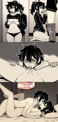1boy 1girls age_difference ai_generated andrew_graves black_panties black_sweater blk9201 blush cross_section cum cum_in_mouth cum_in_pussy cum_in_uterus cum_inside cunnilingus exposed_breasts exposed_pussy eye_contact fellatio hand_on_penis implied_impregnation incest kissing kneeling legs_apart legs_up looking_at_viewer mature_female missionary_position mother_and_child mother_and_son nude on_bed oral panties pants_down pants_pull parent_and_child penis_in_mouth renee_graves sweater the_coffin_of_andy_and_leyley uterus
