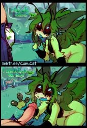 alien anthro ass blush bodily_fluids bulge clothing comic cum.cat digital_media_(artwork) duo english_text erection femboy fur genital_fluids genitals glans hair hi_res human humanoid male male/male mammal not_furry nude open_mouth penis penta_(cum.cat) presenting presenting_penis simple_background smile tail text