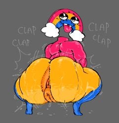ass ass_focus big_ass bottom_heavy bottomless bottomless_female chica's_magic_rainbow clapping_cheeks dripping five_nights_at_freddy's five_nights_at_freddy's_world huge_ass large_ass looking_at_viewer multicolored_body multicolored_skin pussy pussy_juice shaking submarichamomi2 sweat twerking