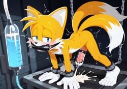 aged_up ai_generated blush bondage bound cum cumming ejaculation embarrassed endless_orgasm forced_orgasm gagged legs_apart looking_away miles_prower milking milking_machine mouth_gag multiple_orgasms on_all_fours penis penis_milking penis_milking_machine sonic_(series) sonic_the_hedgehog_(series) tails tails_the_fox