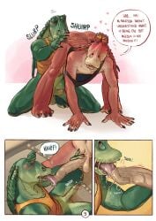 absurd_res alien anus balls banana_da_boi becoming_erect blush bodily_fluids bottomless clothed clothing comic dialogue duo english_text erection foreskin foreskin_play genital_fluids genitals gungan heart_symbol hi_res humanoid jar_jar_binks licking male male/male muscular muscular_male oral penile penis penis_lick sex simple_background speech_bubble star_wars text throbbing throbbing_penis tongue tongue_in_foreskin tongue_out tongue_play topwear