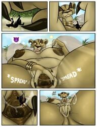 ambiguous_gender anthro big_breasts bodily_fluids bracelet breasts bredlaybagordh brown_nipples brown_pussy clothed clothing comic disney dominant dominant_anthro dominant_female fangs felid female fingernails genital_fluids genitals gold_(metal) gold_bracelet gold_jewelry hi_res huge_breasts huge_thighs jewelry larger_female lion looking_pleasured macro male male/female mammal masturbation mature_anthro mature_female nails nipples nude pantherine pussy sharp_fingernails sharp_nails size_difference smaller_ambiguous smirking_at_partner teeth the_lion_king thick_thighs unbirthing vaginal_fluids vaginal_masturbation vaginal_penetration vore zira_(the_lion_king)