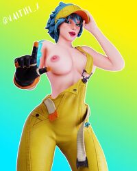 ass big_ass big_breasts blue_eyes blue_hair blue_hair_female blush blush breasts breasts_out clothed clothed_female clothing comet_(fortnite) female female_focus female_only fortnite freckles glove hand_gesture looking_down looking_down_at_viewer loser_gesture open_mouth open_mouth overalls overalls_only partially_clothed partially_clothed_female ponytail short_hair smile smiling smiling_at_viewer solo solo_female solo_focus tattoo tattoos topless topless_female valtiel_x
