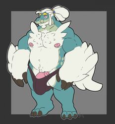 1boy 2016 3_toes anthro bulge claws clothing dragon drampa hair kokoro-doll male male_only muscular navel nintendo nipples pecs penis pokemon pokemon_sm pokemorph solo standing testicles toes underwear vein veiny_penis video_games white_hair