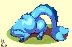 2024 ass big_ass blue_fur bluebambo eeveelution feet female female_only nintendo pokemon pokemon_(species) tail thick_thighs thighs vaporeon yellow_background
