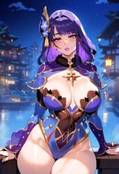 1girls ai_generated bangs bare_shoulders blue_leotard blush braid braided_ponytail breasts bridal_gauntlets building cameltoe capelet city cleavage clothing cloud cosplay covered_navel curvaceous curvaceous_female curvaceous_figure curvy curvy_figure detached_sleeves earrings female female female_focus female_only flower full_moon genshin_impact hair_ornament highleg highleg_leotard hoyoverse huge_breasts indoors inviting inviting_to_sex jewelry large_breasts legwear leotard lips lipstick long_hair long_sleeves looking_at_viewer makeup miyuai mole mole_under_eye mona_(genshin_impact)_(cosplay) moon nail_polish navel night night_sky nipples no_bra outdoors parted_lips ponytail presenting presenting_ass presenting_breasts presenting_hindquarters presenting_pussy presenting_self purple_eyes purple_hair purple_leotard purple_nails raiden_shogun seductive seductive_look seductive_smile shiny_skin shrug_(clothing) sky smile solo standing star_(sky) starry_sky thick_thighs thighhighs thighs very_long_hair voluptuous voluptuous_female water wide_hips