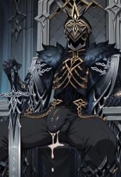 ai_assisted ai_generated bara big_dick big_penis bulge bulge_through_clothing capitano_(genshin_impact) dripping dripping_cum genshin_impact mrcookie581 muscles muscular sitting