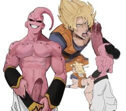 after_oral alien alien_boy alien_humanoid alien_look_like_human alien_male anal armband armbands cock coffezitos cum cum_drip cum_in_mouth cum_on_body cum_on_face cum_trail dragon_ball erect_penis erection gay goku harem_pants male male/male male_only male_penetrated male_penetrating male_penetrating_male pants partially_clothed penis pink_body son_goku super_buu super_saiyan yaoi yellow_hair