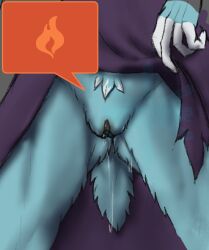 anthro bodily_fluids dripping faceless_character female frostwyrm102 genital_fluids genital_focus in_heat katress mostly_offscreen_character pal_(species) palworld pocketpair pussy_focus pussy_juice_drip solo status_effect vaginal_fluids