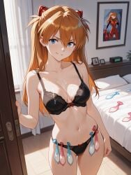 1girls ai_generated asuka_langley_sohryu bra breasts cum_on_breasts female neon_genesis_evangelion netorare orange_hair panties smirk used_condoms_belt